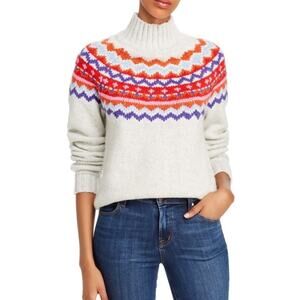 Aqua Women's Gray Printed Long Sleeve Turtleneck Fair Isle Sweater sz XS NWT